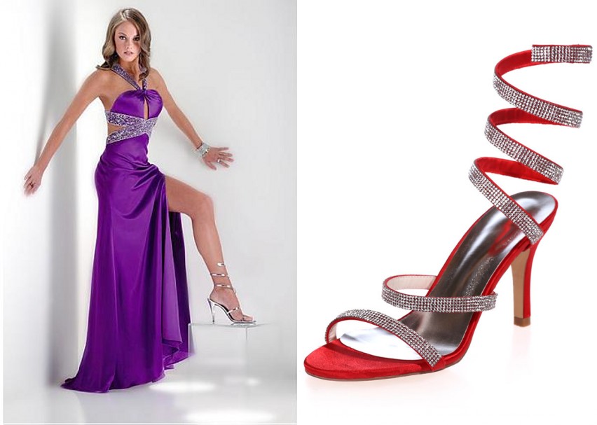 Sexy Violettes Ballkleid mit geöffneten Zehen Sandale